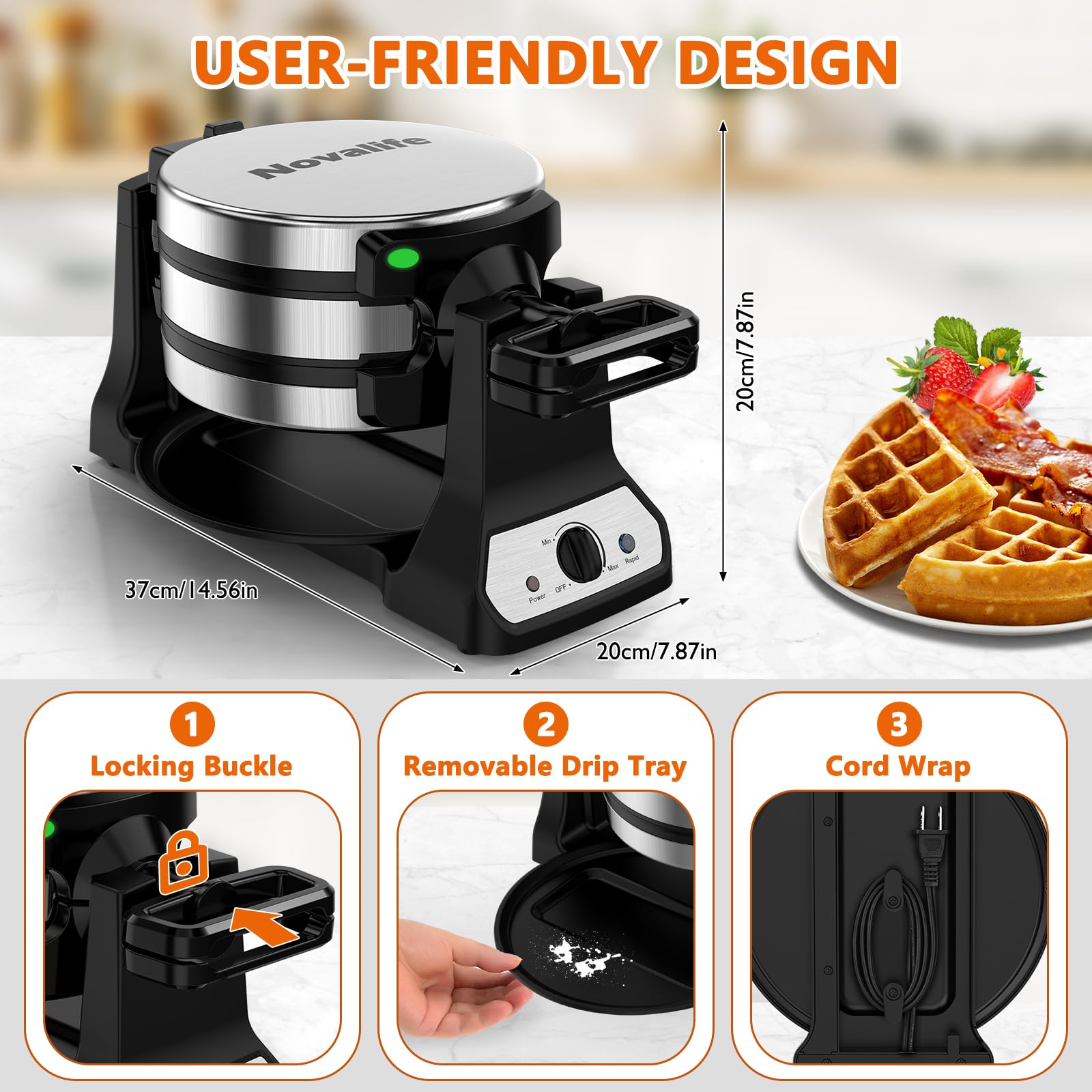 Novalife waffle maker stainless steel body emphasizes durability and easy maintenance