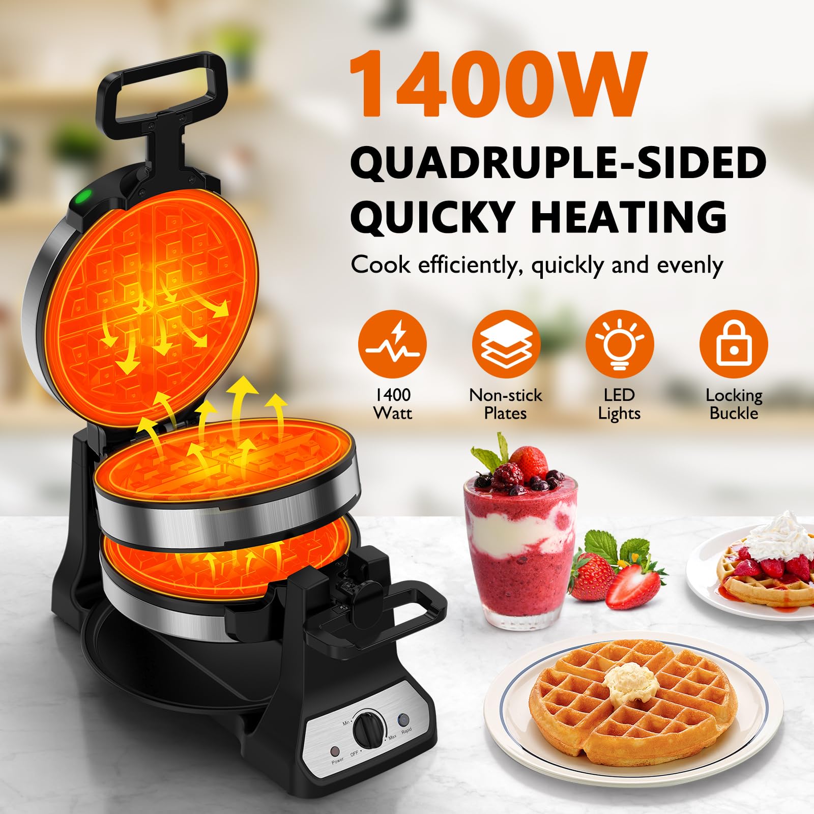 Novalife waffle maker top-down tilt view highlighting compact design