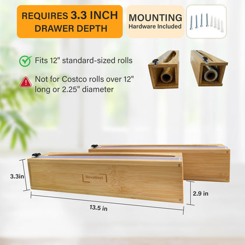 NovaNest 12-inch wrap and foil holder provides easy access and organization.