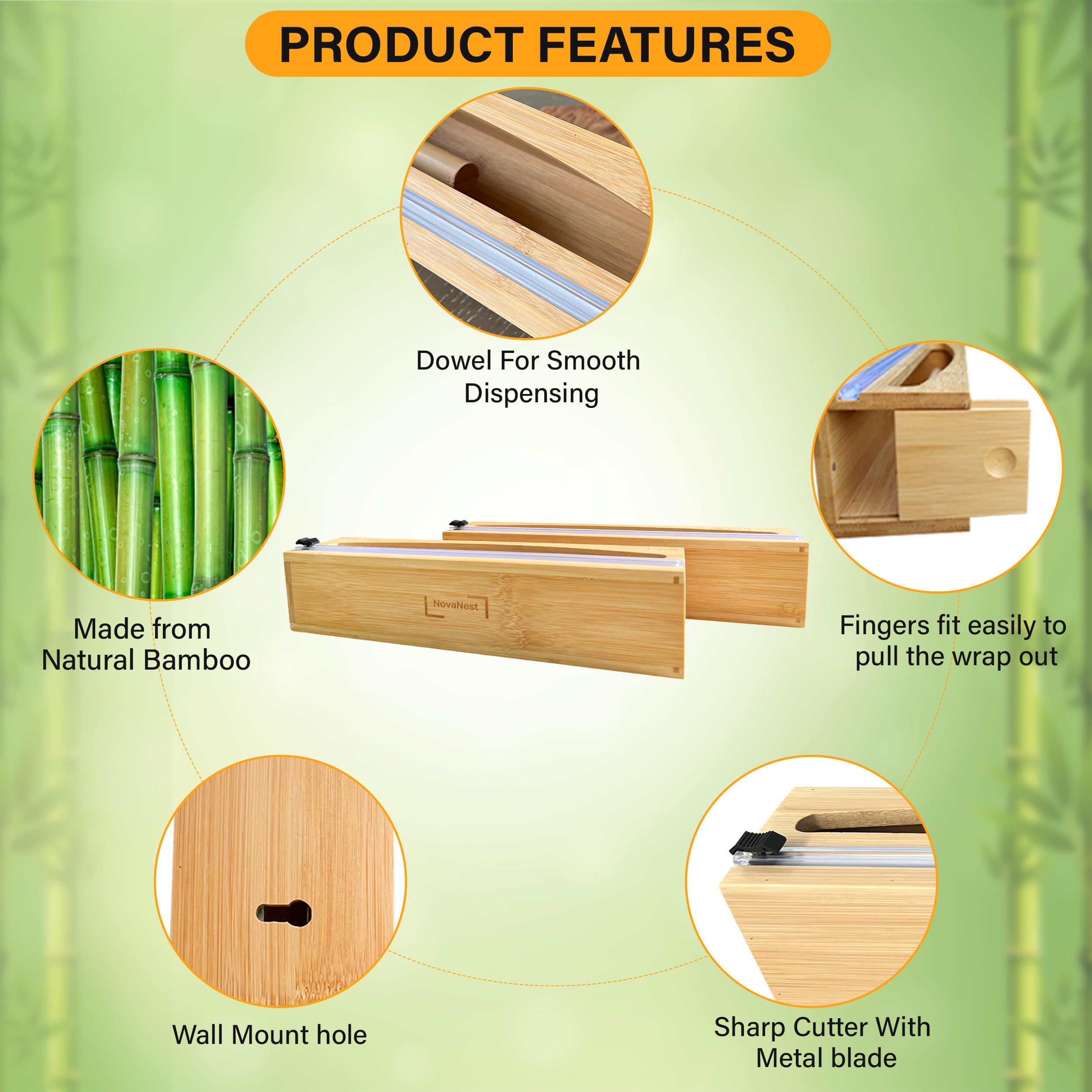 NovaNest bamboo design with wood dowel guides rolls for steady use.
