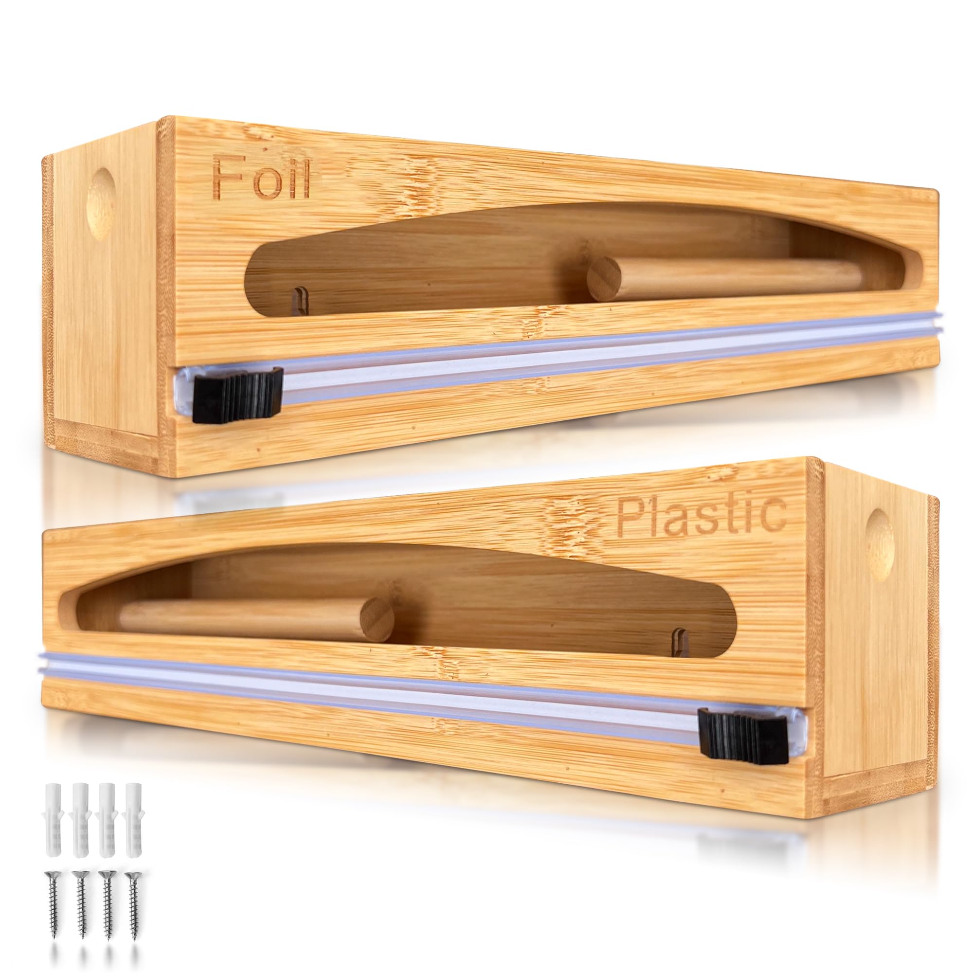 NovaNest Wrap Organizer with Cutter provides clean cuts for plastic wrap in the kitchen.