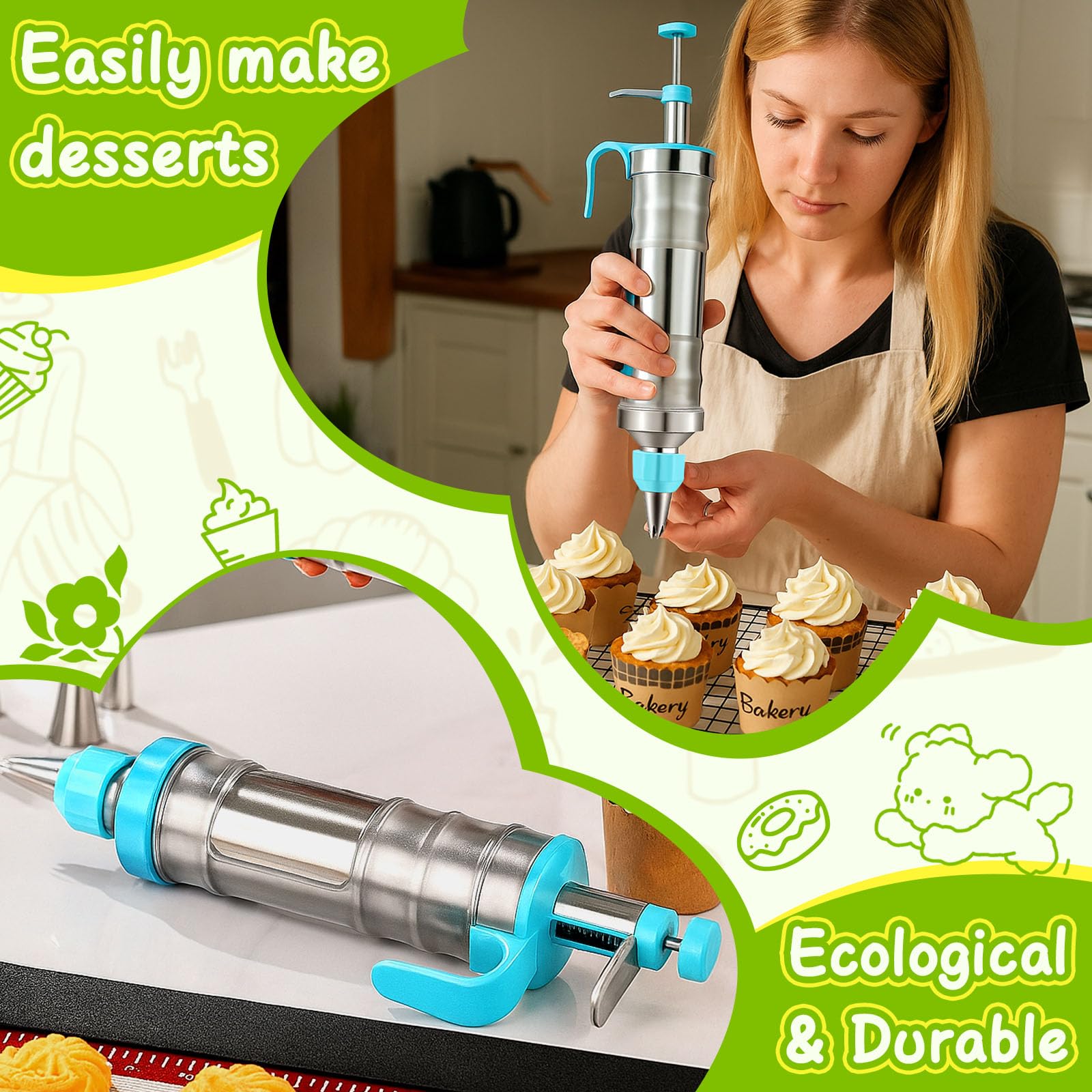 Novano dessert decorating syringe set includes six tips for versatile piping patterns