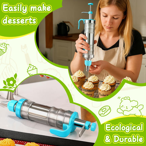 Novano dessert decorating syringe set includes six tips for versatile piping patterns