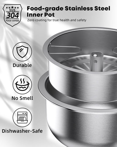 Novaspark stainless steel inner pot offers a durable, non-stick cooking surface