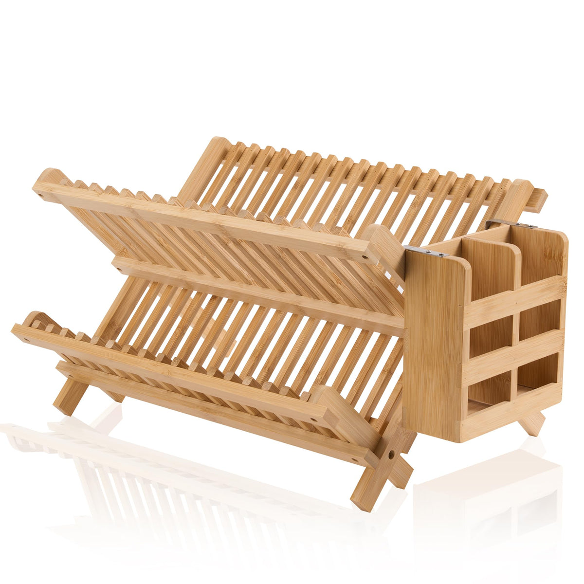 NOVAYEAH bamboo dish drying rack 2-tier keeps countertops organized and clutter-free.