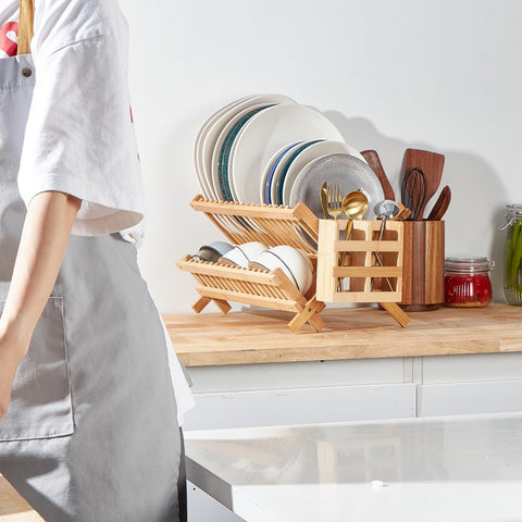 NOVAYEAH bamboo rack with utensil holder highlights versatile storage for utensils and spices.
