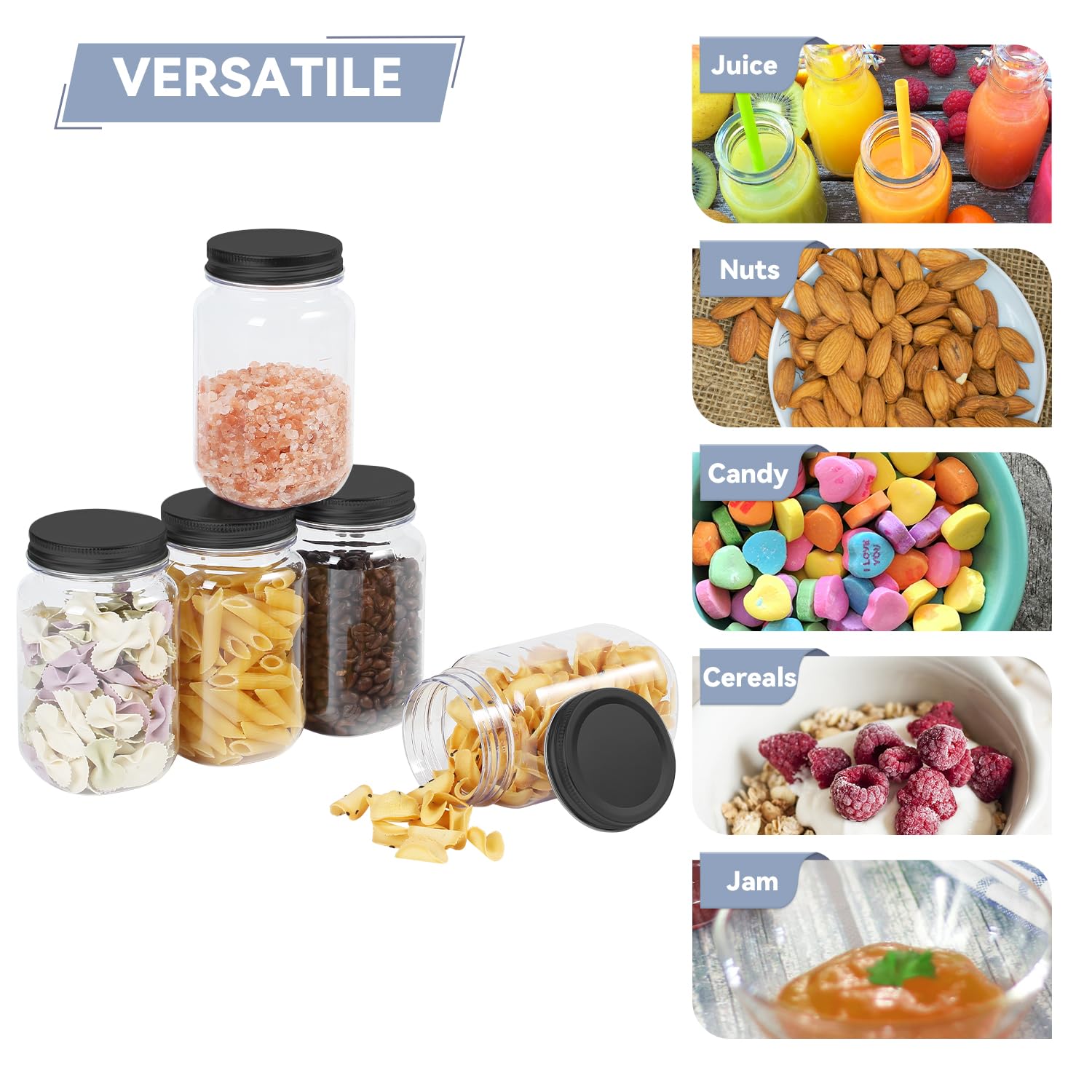 Novelinks multi-purpose storage jars for crafts, spices, snacks, and favors.
