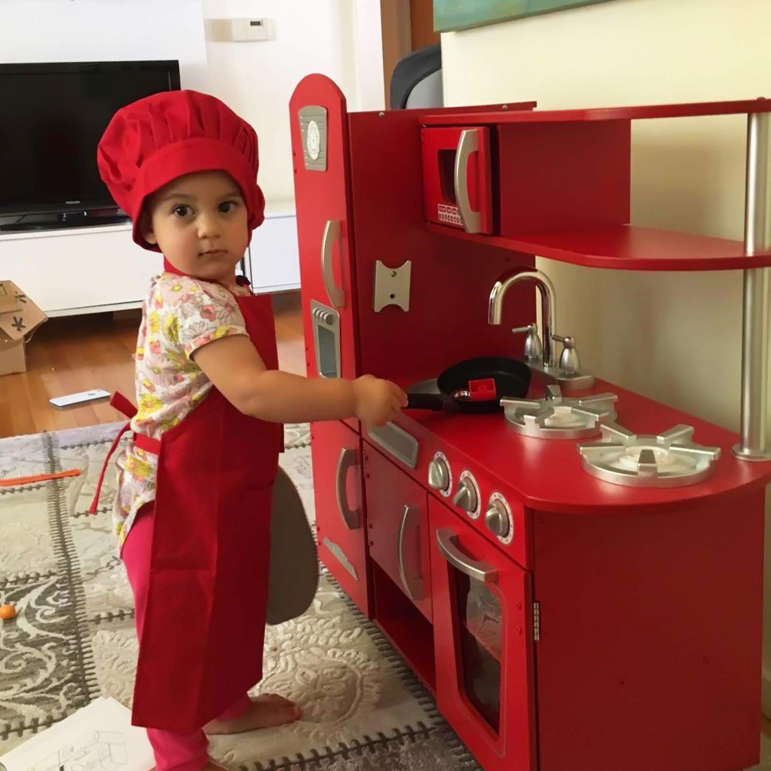 Novelty Place machine washable red apron and hat for quick cleanup