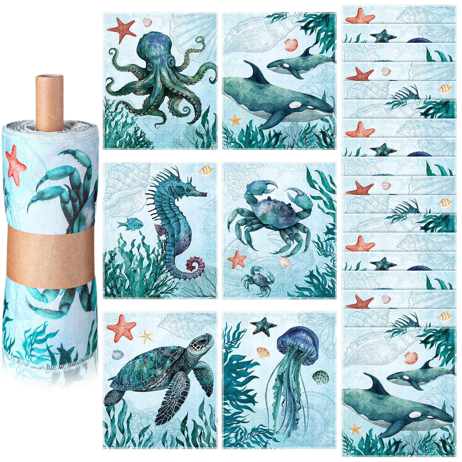Noveread sea animals towels blue bundle: soft, absorbent kitchen towels for daily use.