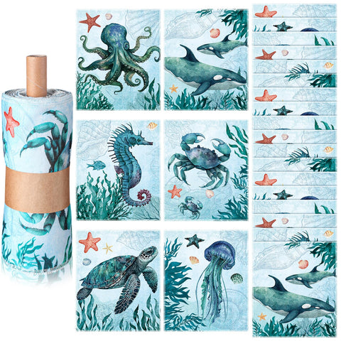 Noveread sea animals towels blue bundle: soft, absorbent kitchen towels for daily use.