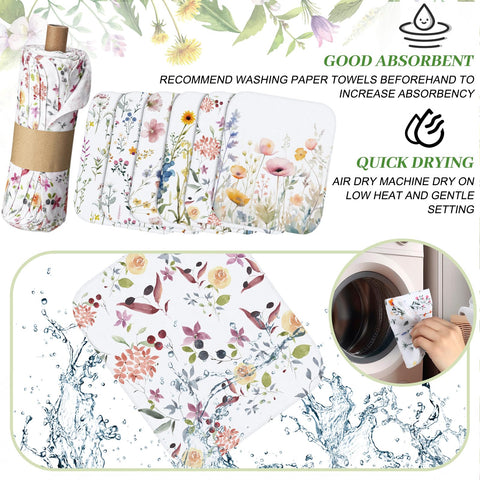 Noveread wildflowers dish towels folded for quick kitchen cleanup.