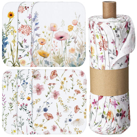 Noveread wildflowers dish towels rolled on a paperboard tube for neat storage.