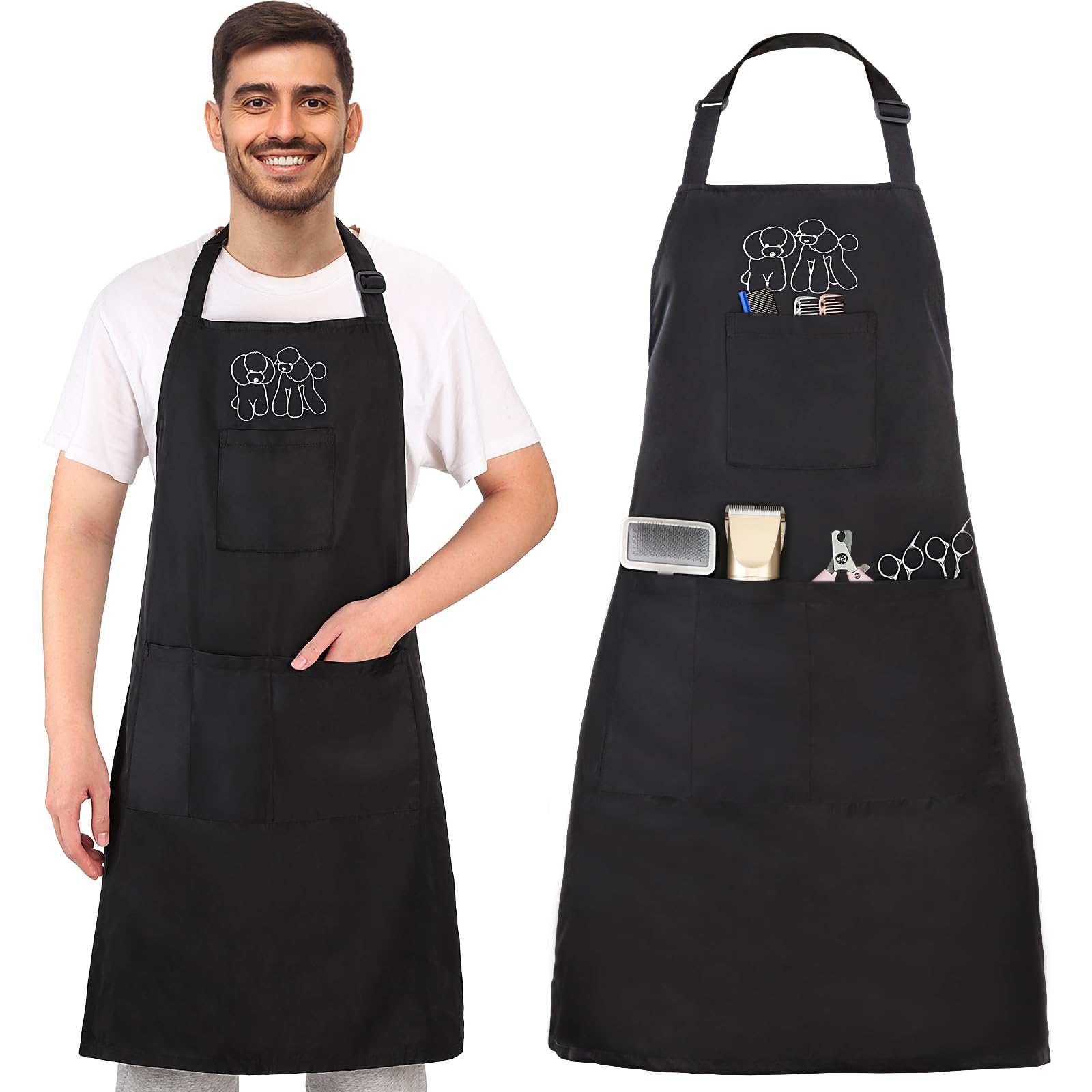 Noverlife dog grooming apron ideal for paw-dryer and clipper setup.