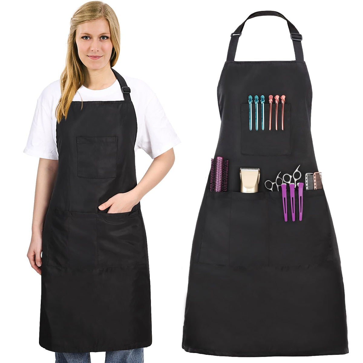 Noverlife hair stylist apron with four pockets keeps tools within easy reach.