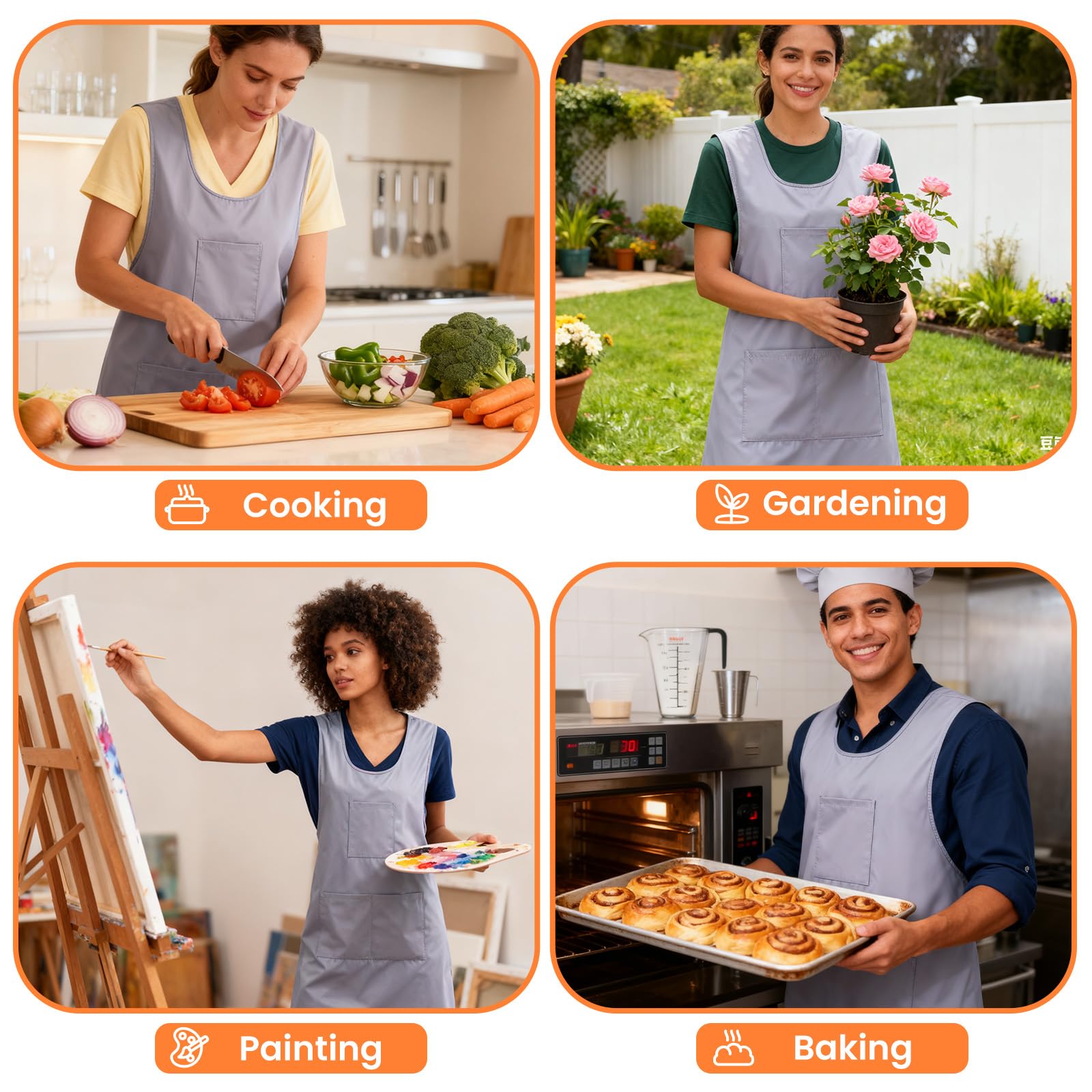 Water-resistant fabric shields against splashes during kitchen tasks.