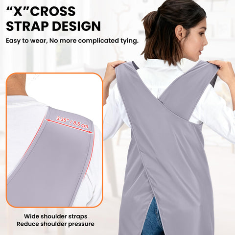 Wrinkle-resistant fabric keeps the apron neat and comfortable all day.