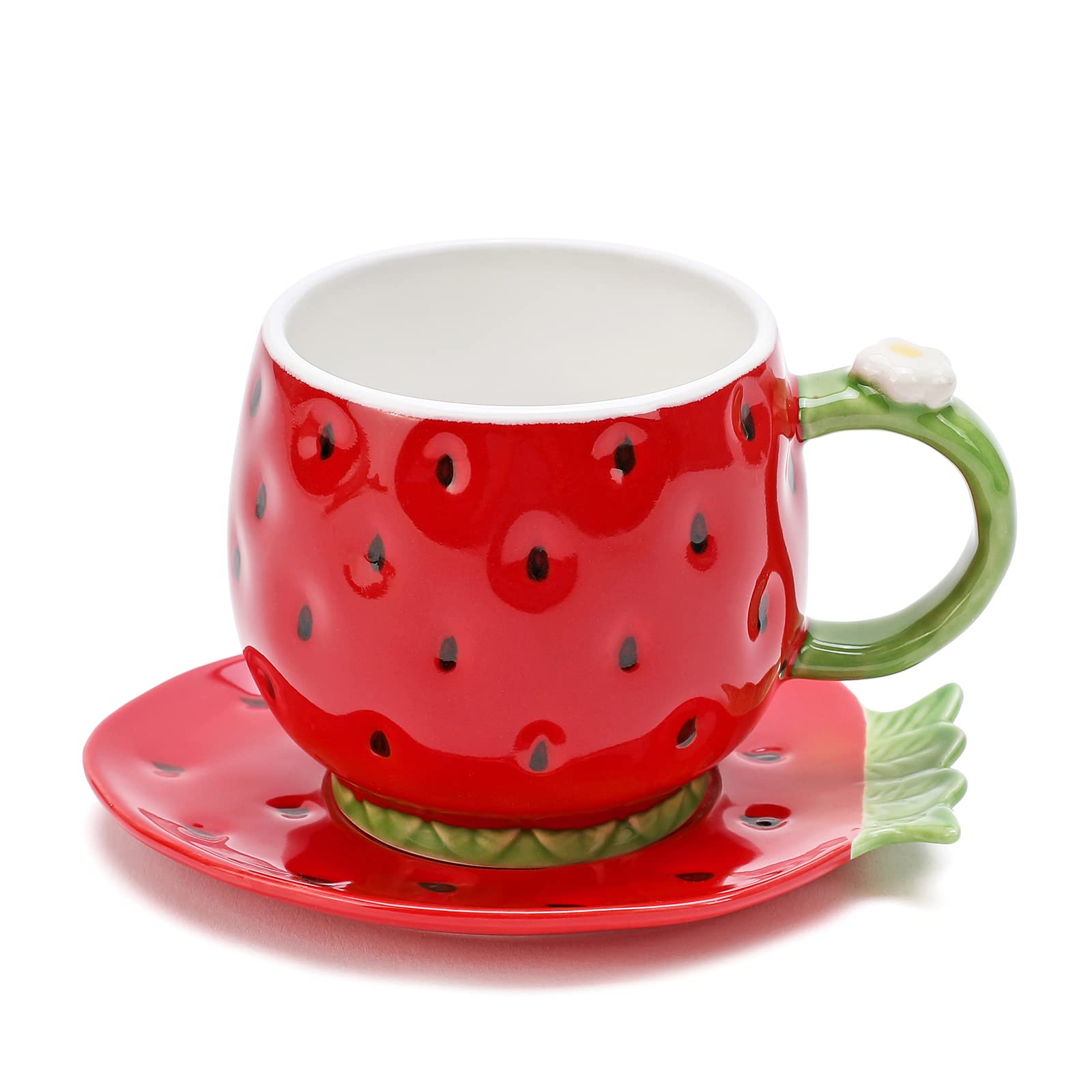 Noviko ceramic tea cup with strawberry red saucer for daily use