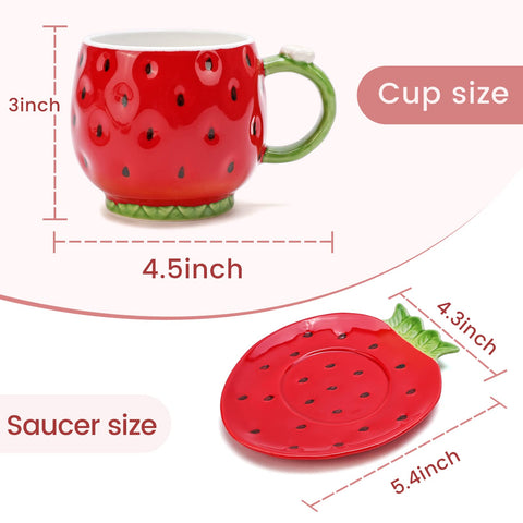 Noviko 8 oz teacup and saucer set in bright strawberry red, gift-ready