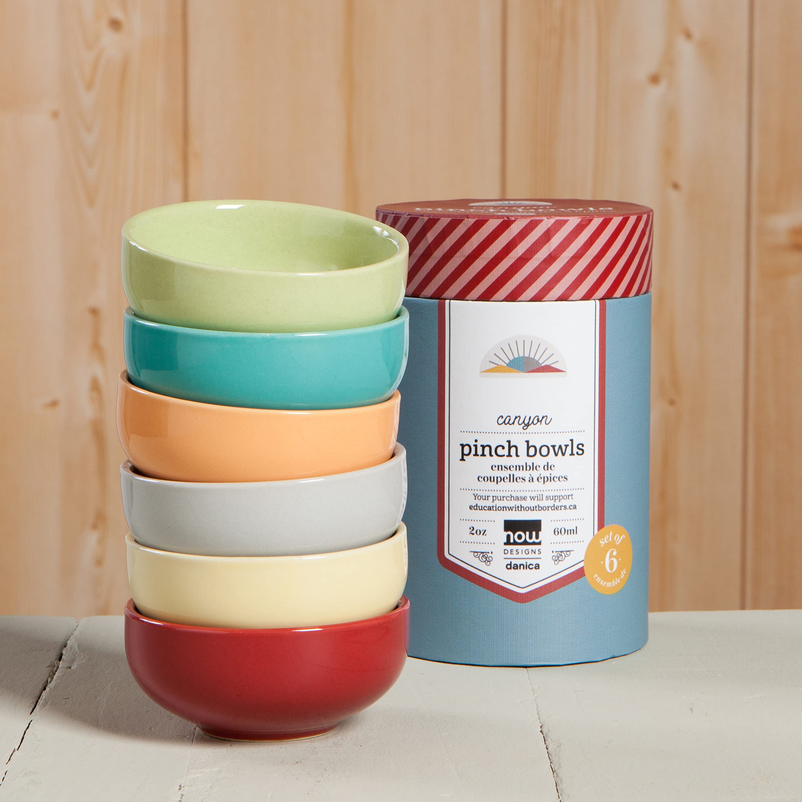 Now Designs Canyon color close-up of the ceramic pinch bowls.