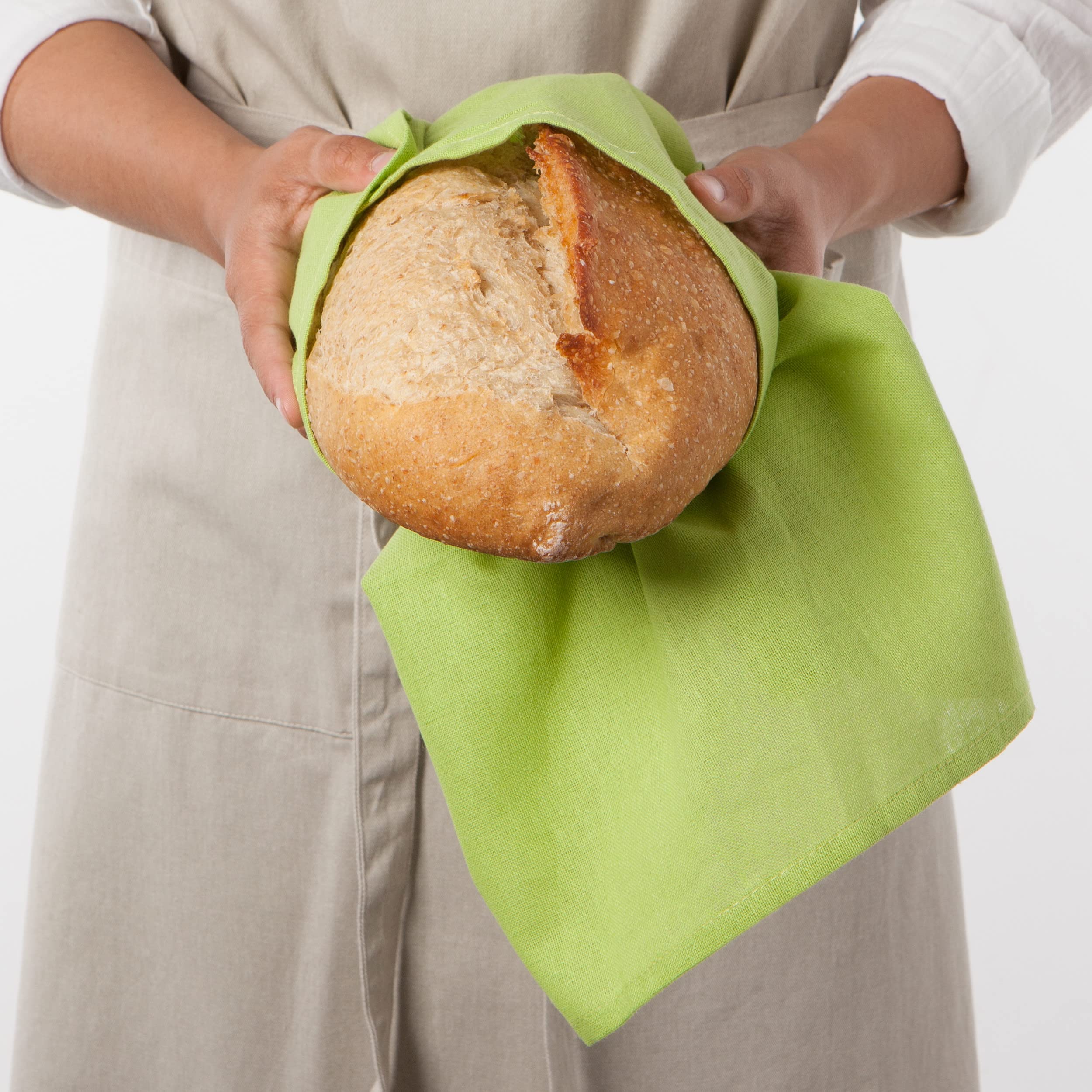 Now Designs flour sack towel chartreuse-turquoise-leaf pattern drying dishes with lint-free finish