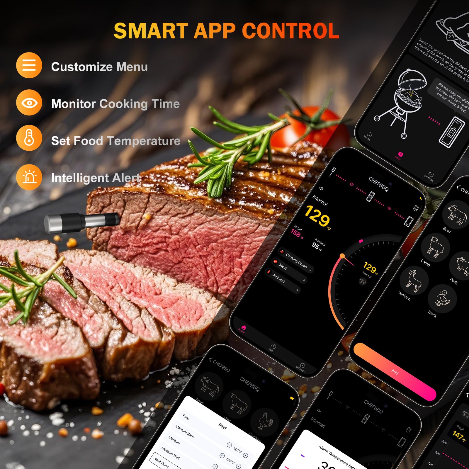 NoWoW thermometer 800ft range enables flexible grilling with live temps