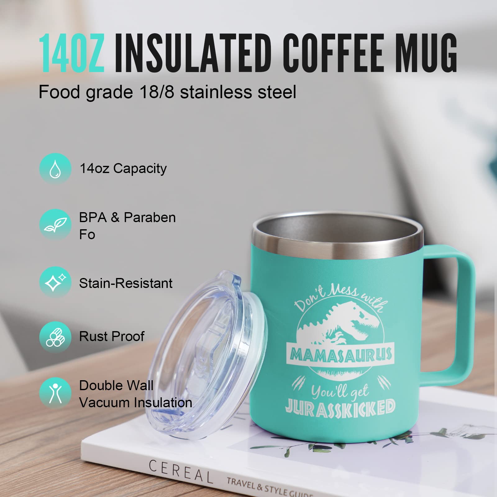NOWWISH Mamasaurus on a desk and kitchen, sleek and versatile.