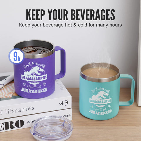 NOWWISH Mamasaurus lid enables on-the-go sipping with reduced spills.