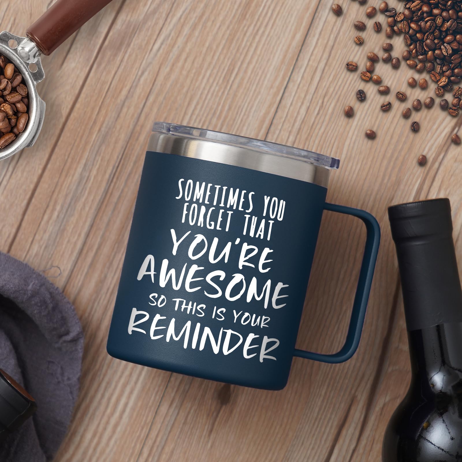 NOWWISH message mug featuring uplifting quote boosts mood during breaks.