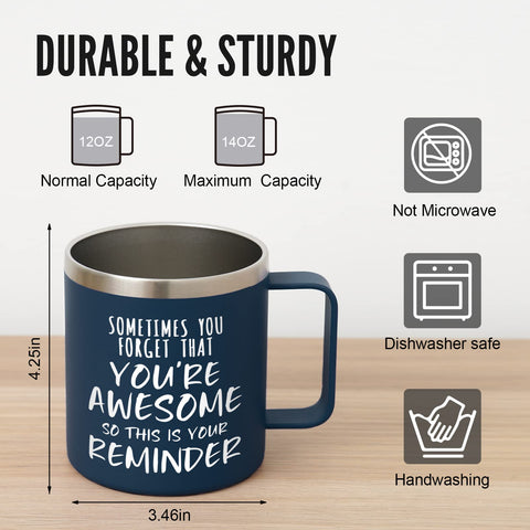 NOWWISH vacuum insulated mug maintains beverage temperature for hours.