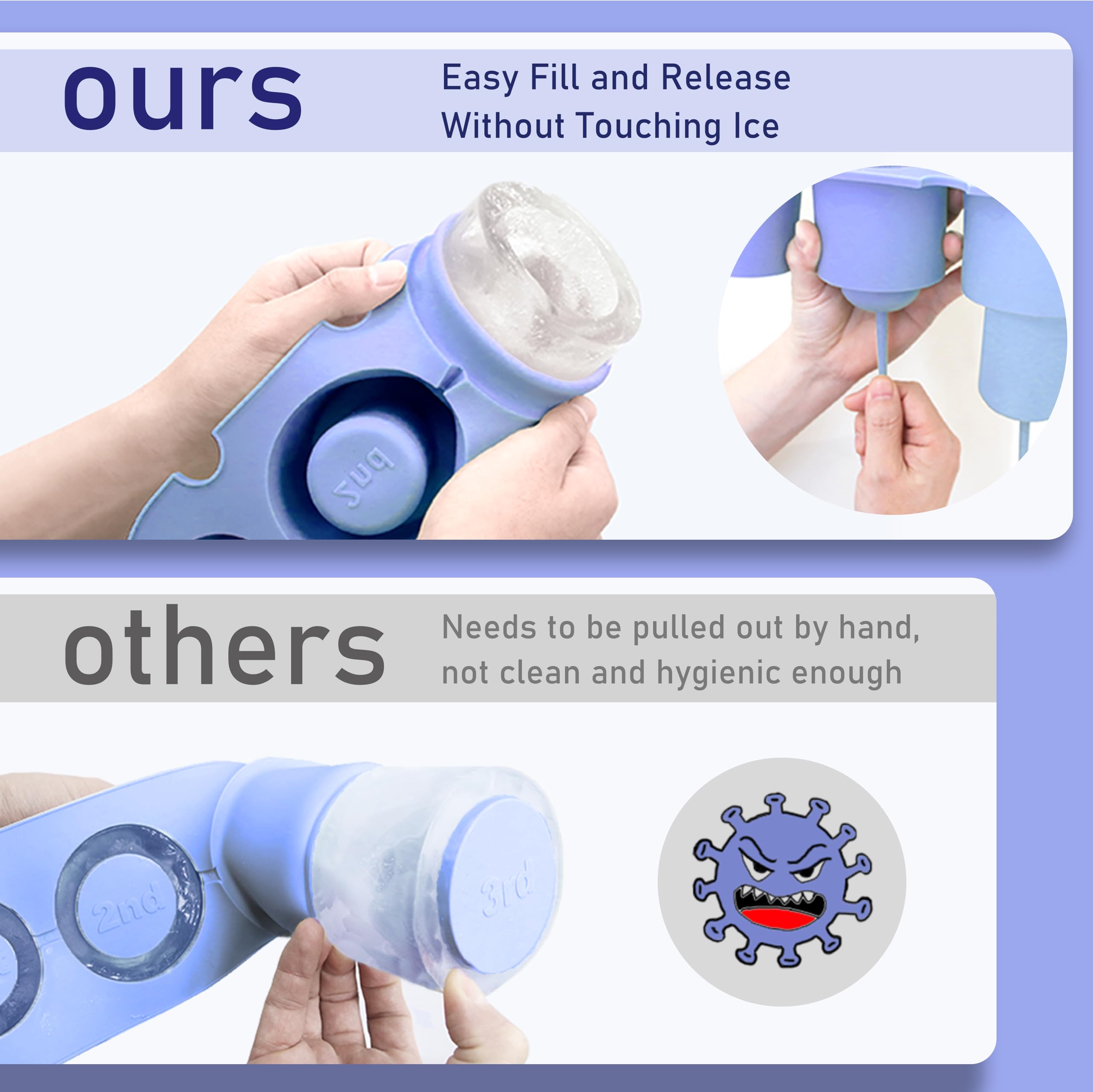 Noxetu stackable cylinder ice cubes save freezer space and time.