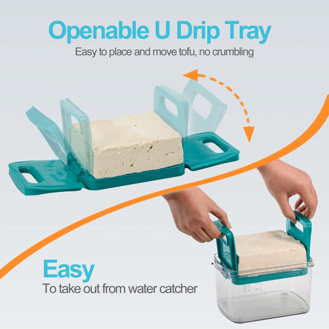 NOYA tofu press openable drip tray keeps tofu intact during pressing.