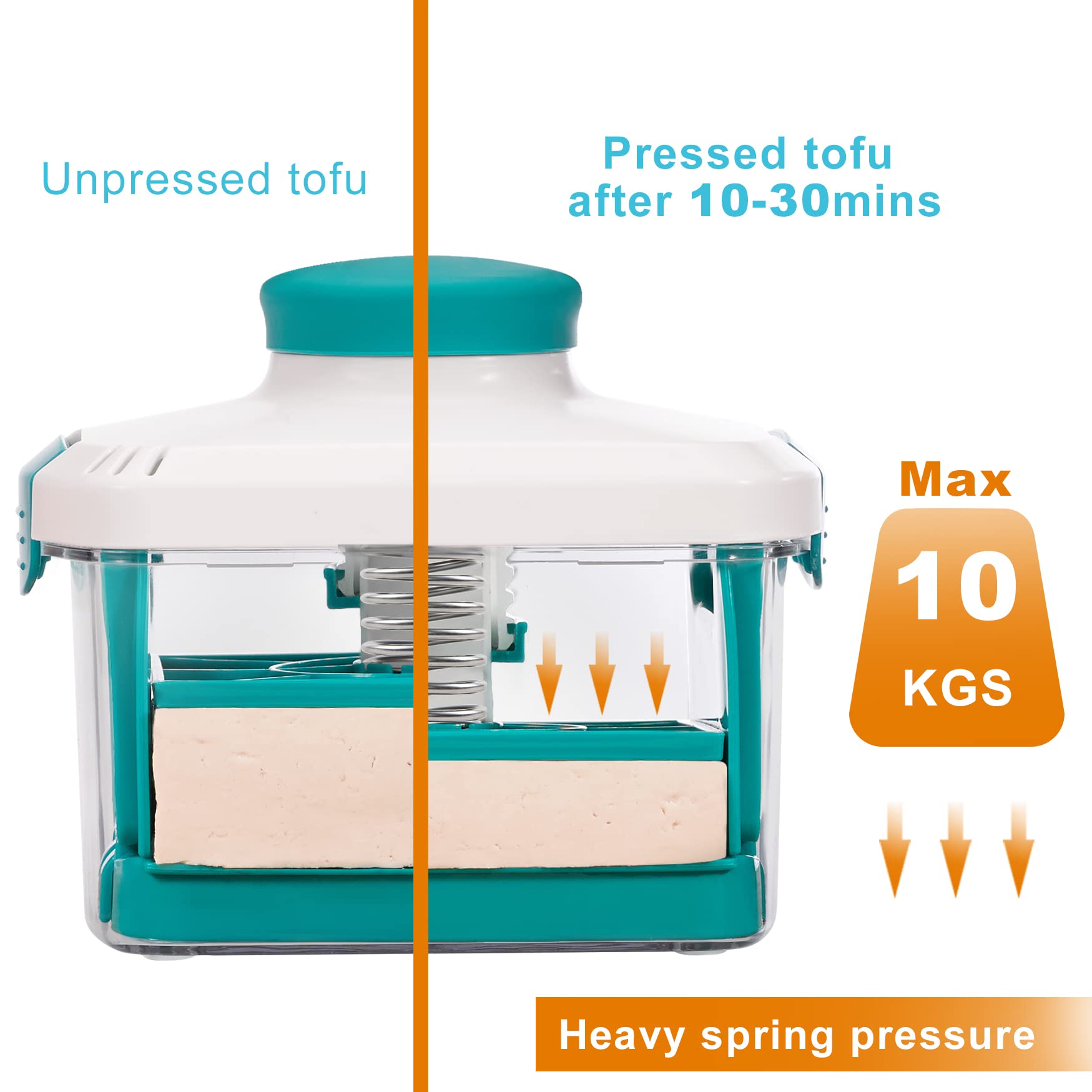 NOYA water catcher with depth markings helps monitor tofu moisture.