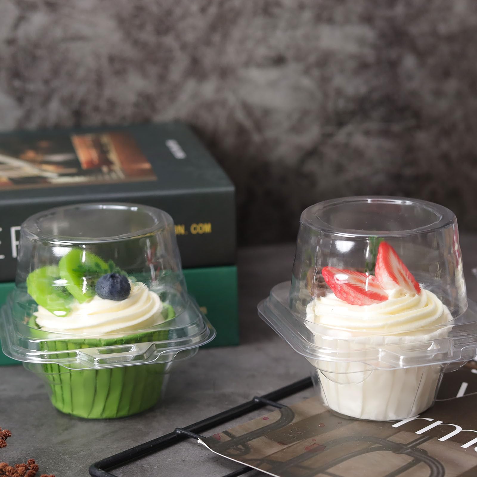 NPLUX compact 3.5x3x3 inch box fits tall cupcakes and toppers.