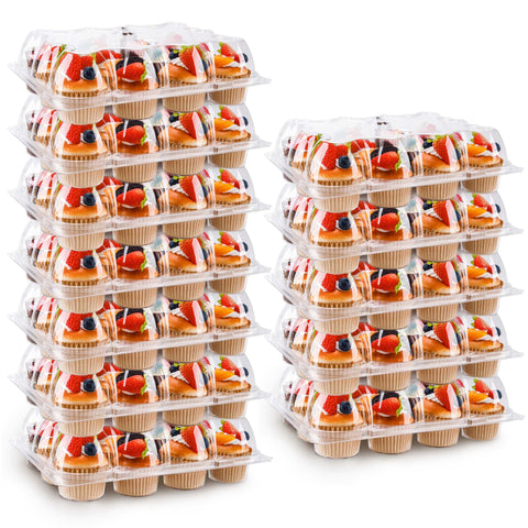 NPLUX cupcake containers with tall dome lids showcasing frosting during transport