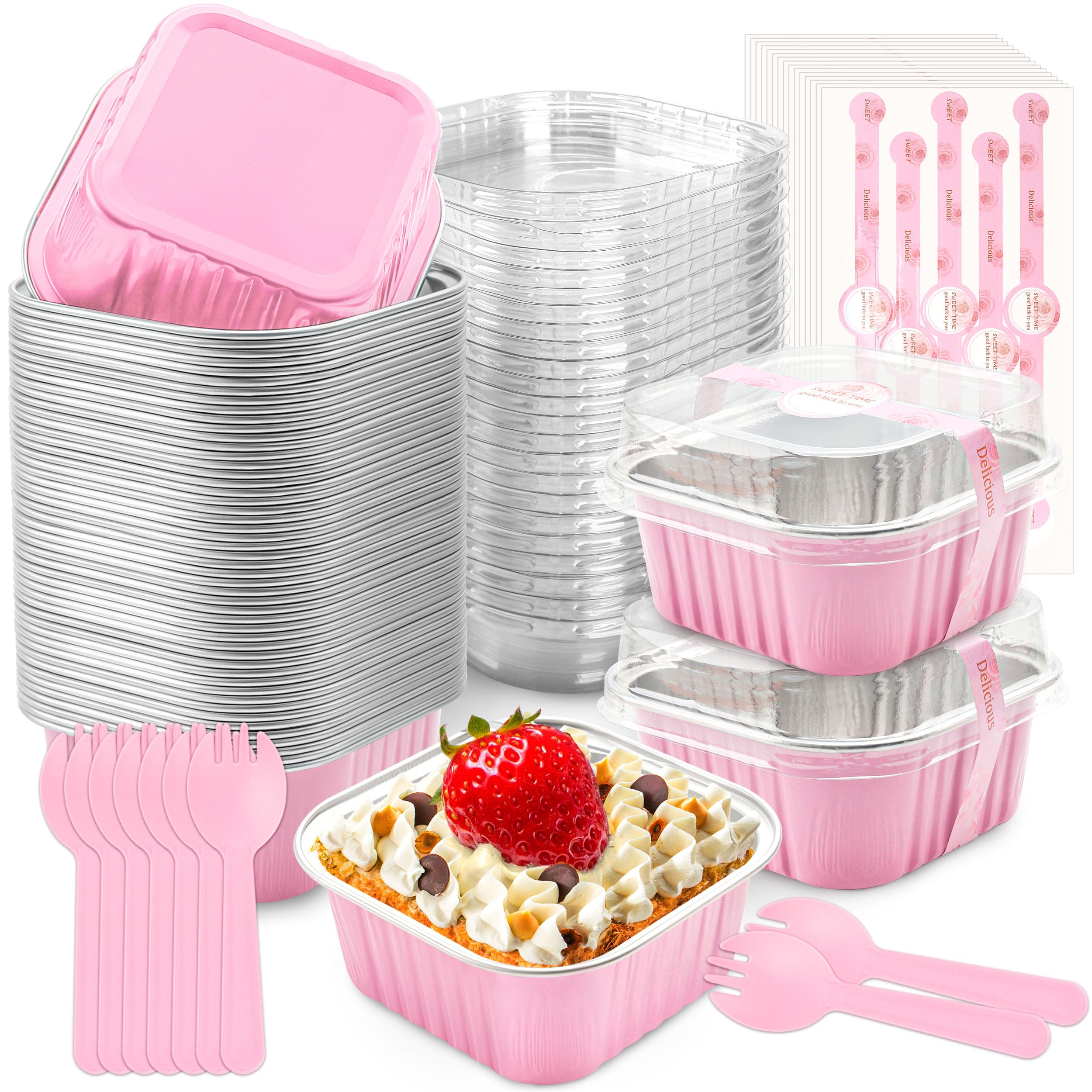 NPLUX pink mini cake pans with lids for party desserts and easy transport