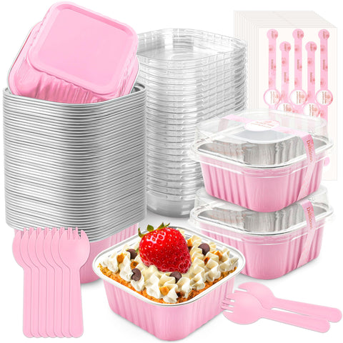NPLUX pink mini cake pans with lids for party desserts and easy transport