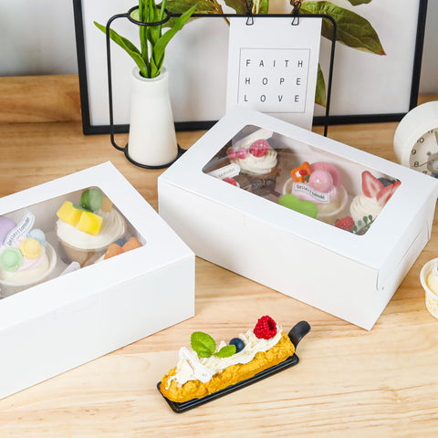 NPLUX white bakery box with window highlighting pastries safely