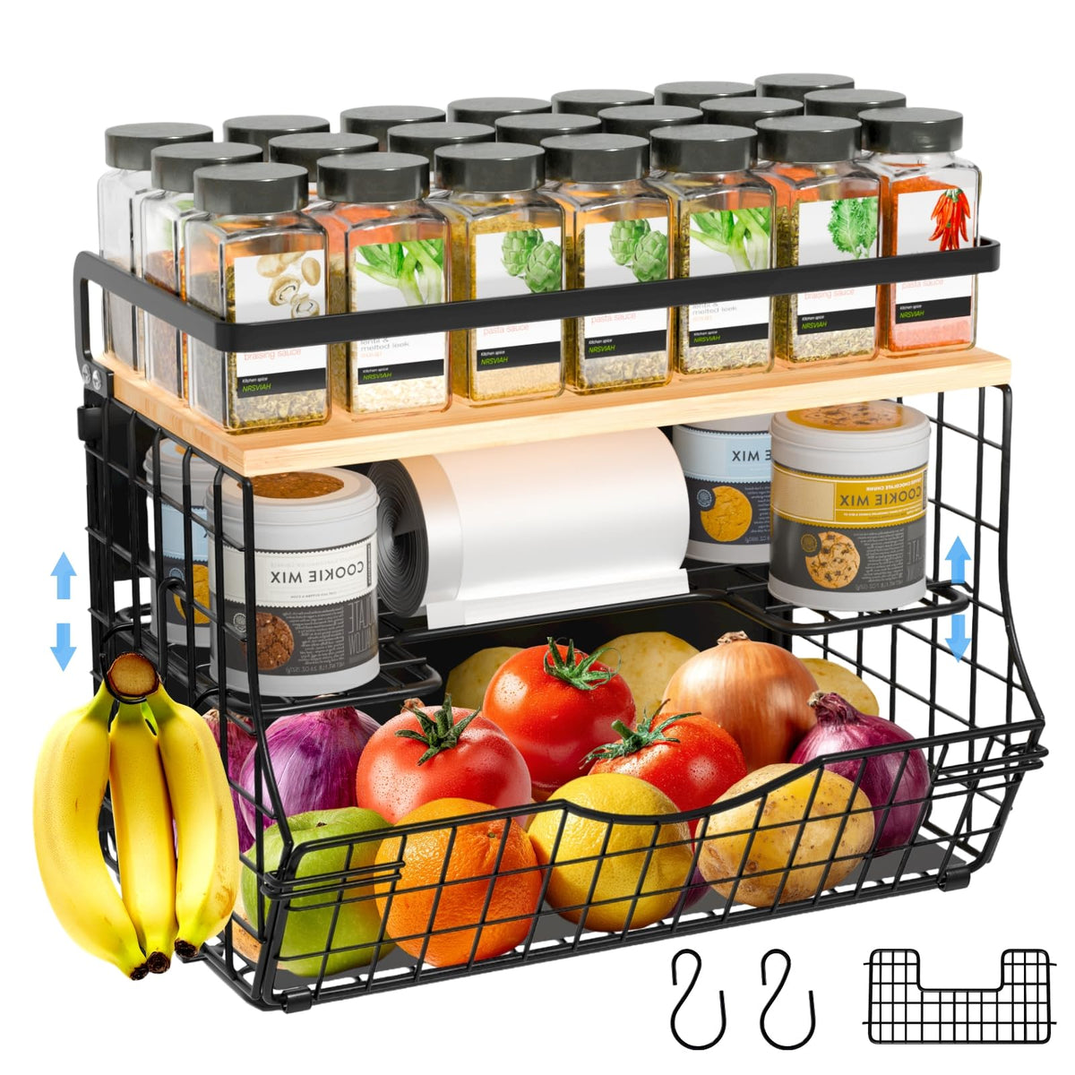 NRSVIAN 3-tier magnetic fridge shelf on fridge with bamboo top for organized space