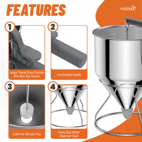 NSDXK four silicone nozzles provide customizable batter flow.