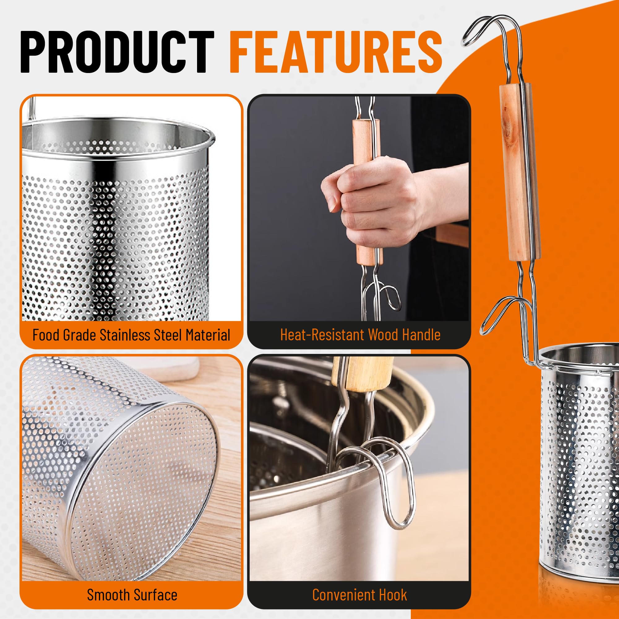 NSDXK pasta basket with hanging hooks for hands-free storage.