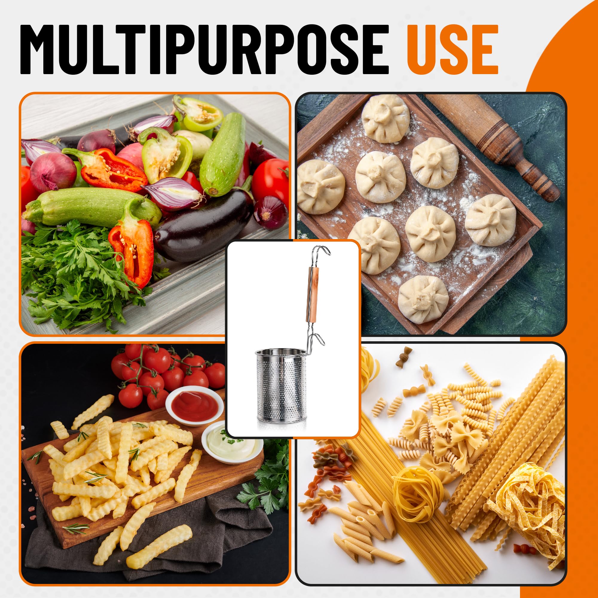NSDXK pasta basket with versatile uses for rinsing and blanching.