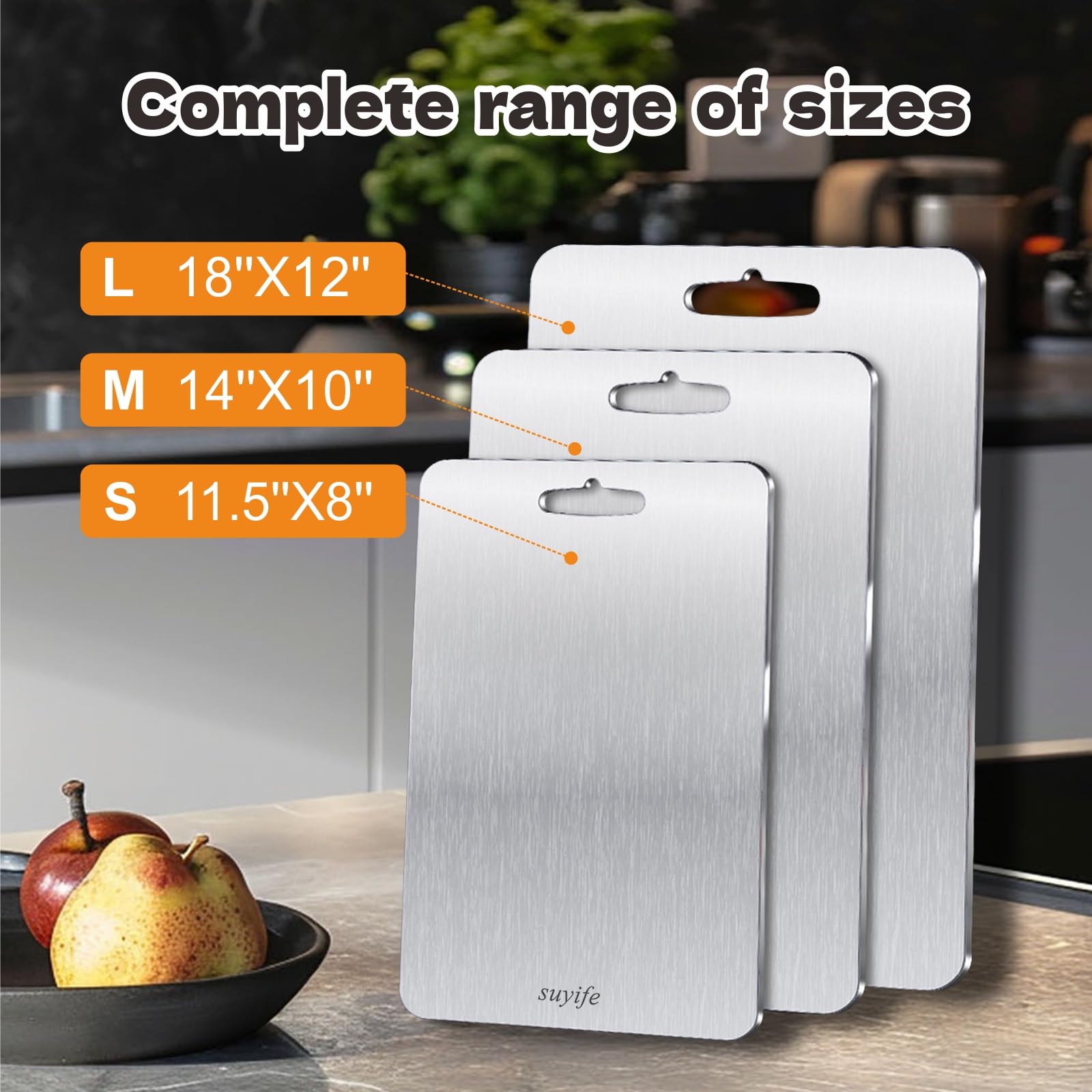 NSLLL titanium cutting boards hangable design keeps countertops neat and organized.