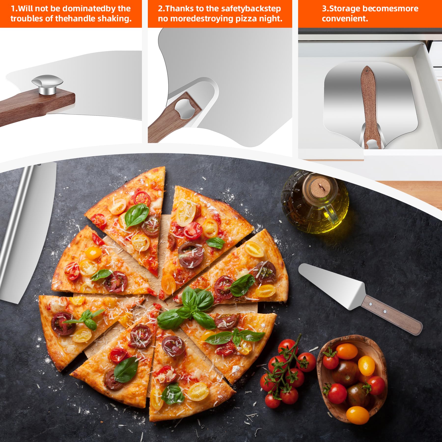 Nsoyos pizza server ready to lift slices with precision.