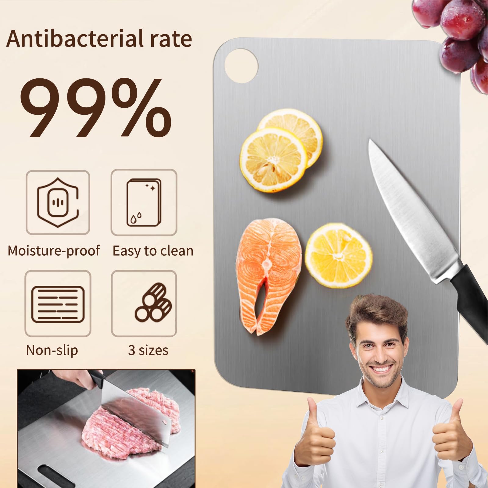 NTIERA titanium cutting board highlighting knife-friendly edge that helps blades stay sharp