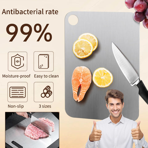 NTIERA titanium cutting board highlighting knife-friendly edge that helps blades stay sharp