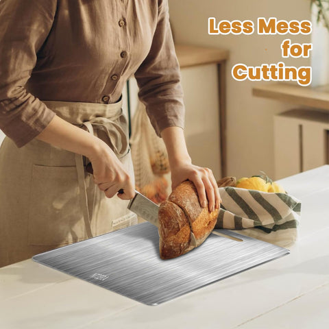 NTIERA titanium cutting board available in 9x13, 11x15.5, and 12x18 sizes