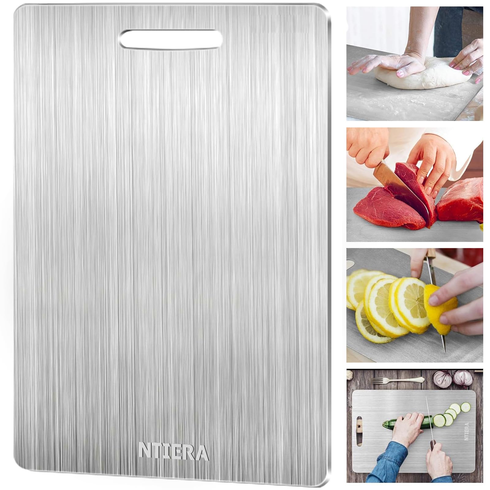 NTIERA titanium cutting board with smooth non-porous surface for quick cleaning