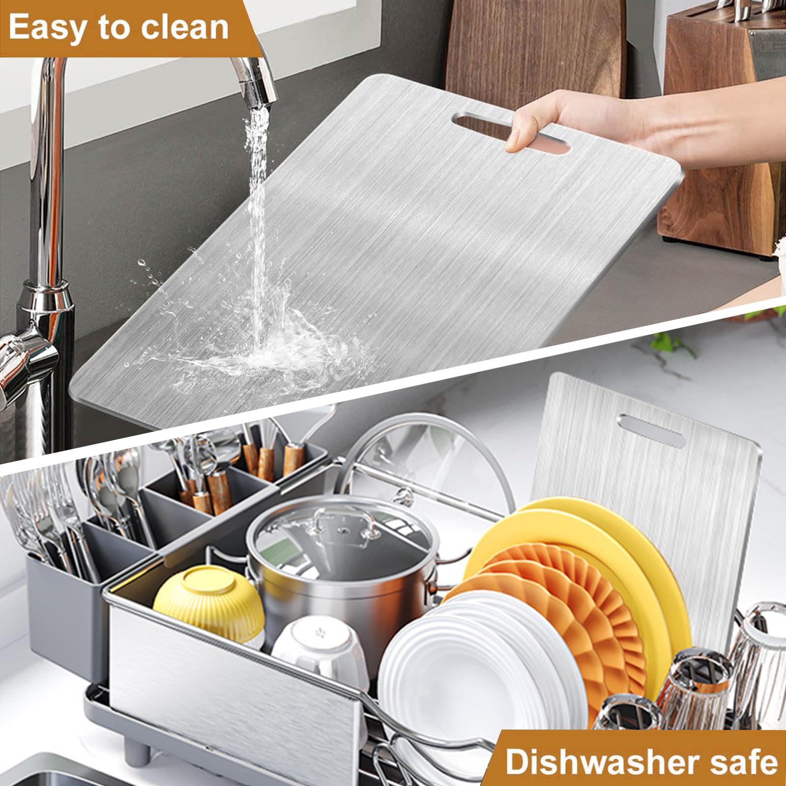 NTIERA titanium cutting board in action for versatile kitchen use