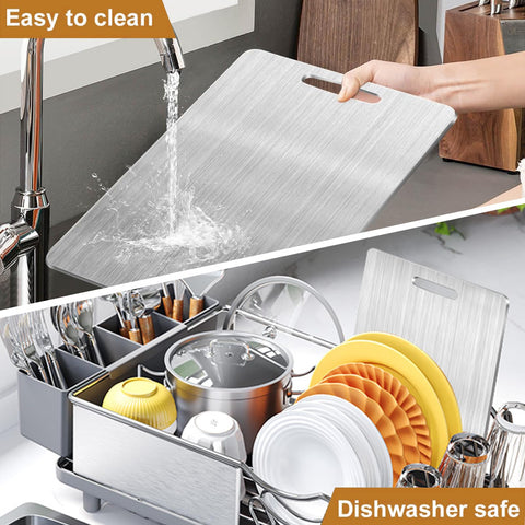 NTIERA titanium cutting board in action for versatile kitchen use