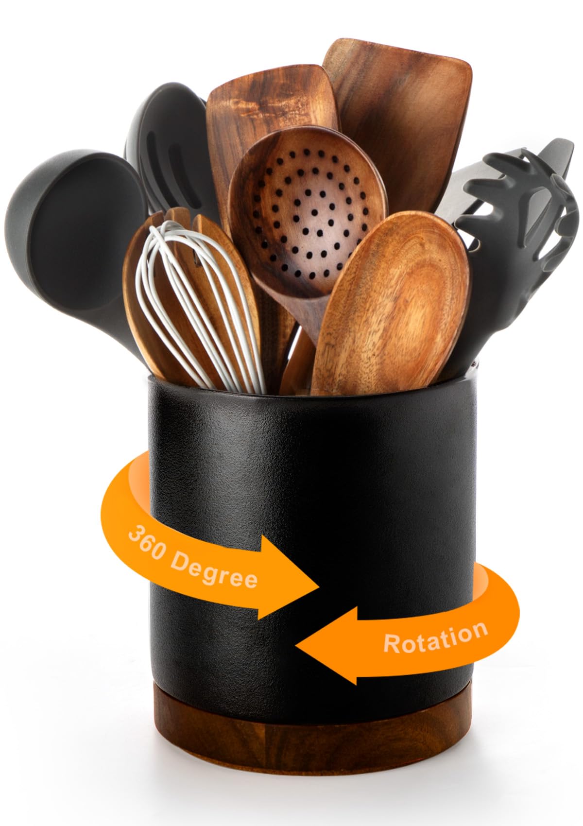 Nucookery 360° rotating base improves reach for utensils on the counter.